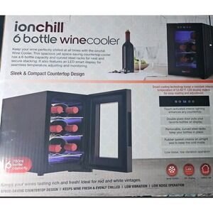Ionchill 6 Bottle Wine Cooler Countertop Fridge Black LED Display 15lb Unit